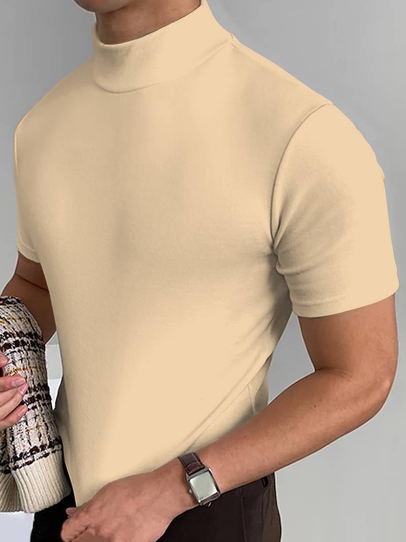 Glamora | Anspruchsvolles T-Shirt mit hohem Kragen und schmaler Passform