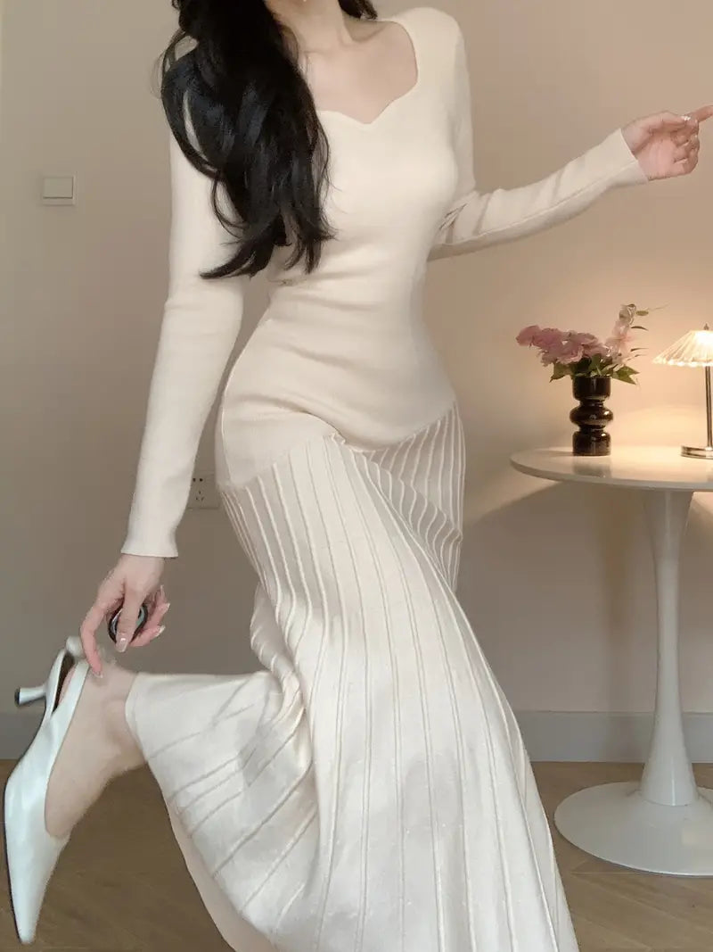 Dazzluxe | Elegantes V-Ausschnitt Strickkleid im Mittelöstlichen Stil