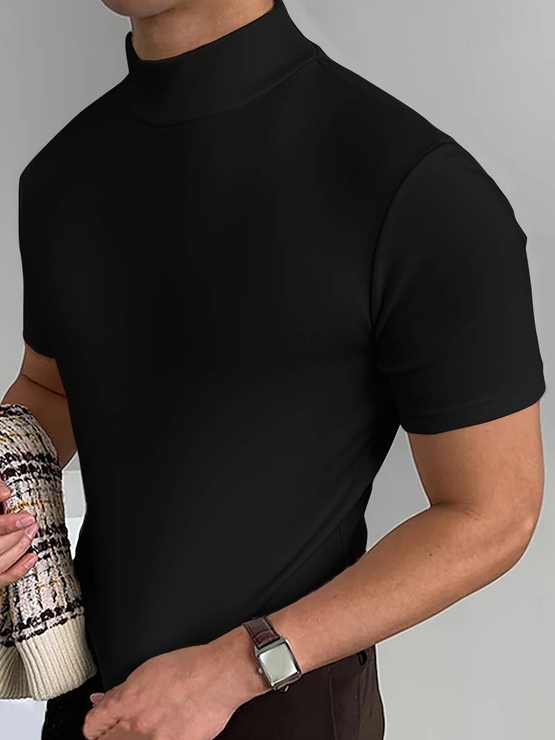 Glamora | Anspruchsvolles T-Shirt mit hohem Kragen und schmaler Passform
