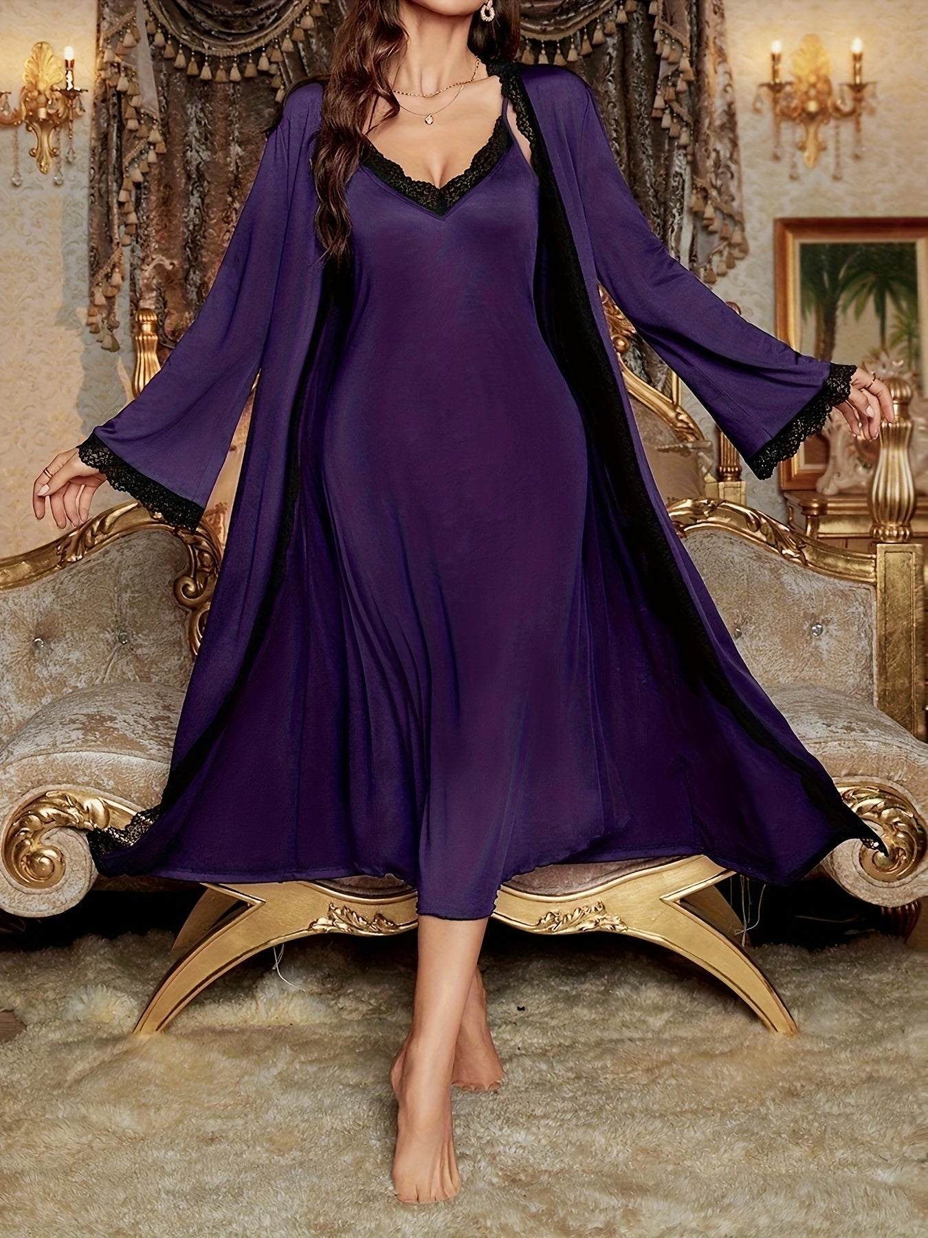 Luminis | Elegantes Damen-Pyjama-Set mit feinem Spitzenbesatz