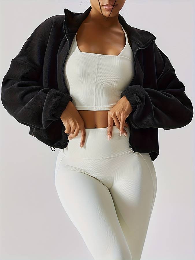 Cozythic | Bequeme Damen Fleecejacke mit Stehkragen, Reißverschluss und praktischen Kordelzug