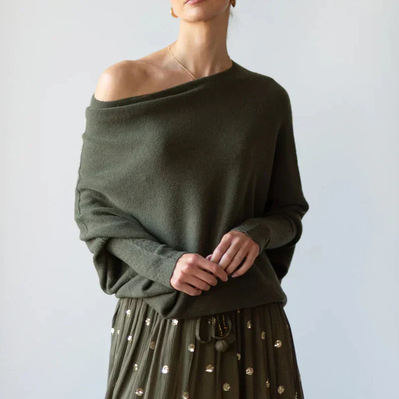 Valentina | Damen Off-Shoulder Pullover – Stilvolles asymmetrisches Design für jeden Anlass