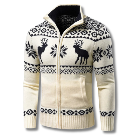 Vega | Winter Herren Jacquard-Pullover mit Reißverschluss und Stehkragen