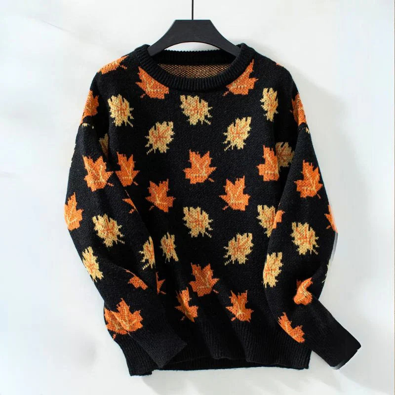 Maze™ - Pullover mit Herbstblätter-Print und Rundhalsausschnitt