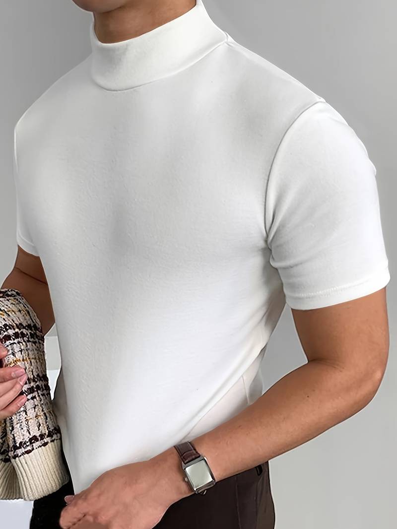 Glamora | Anspruchsvolles T-Shirt mit hohem Kragen und schmaler Passform