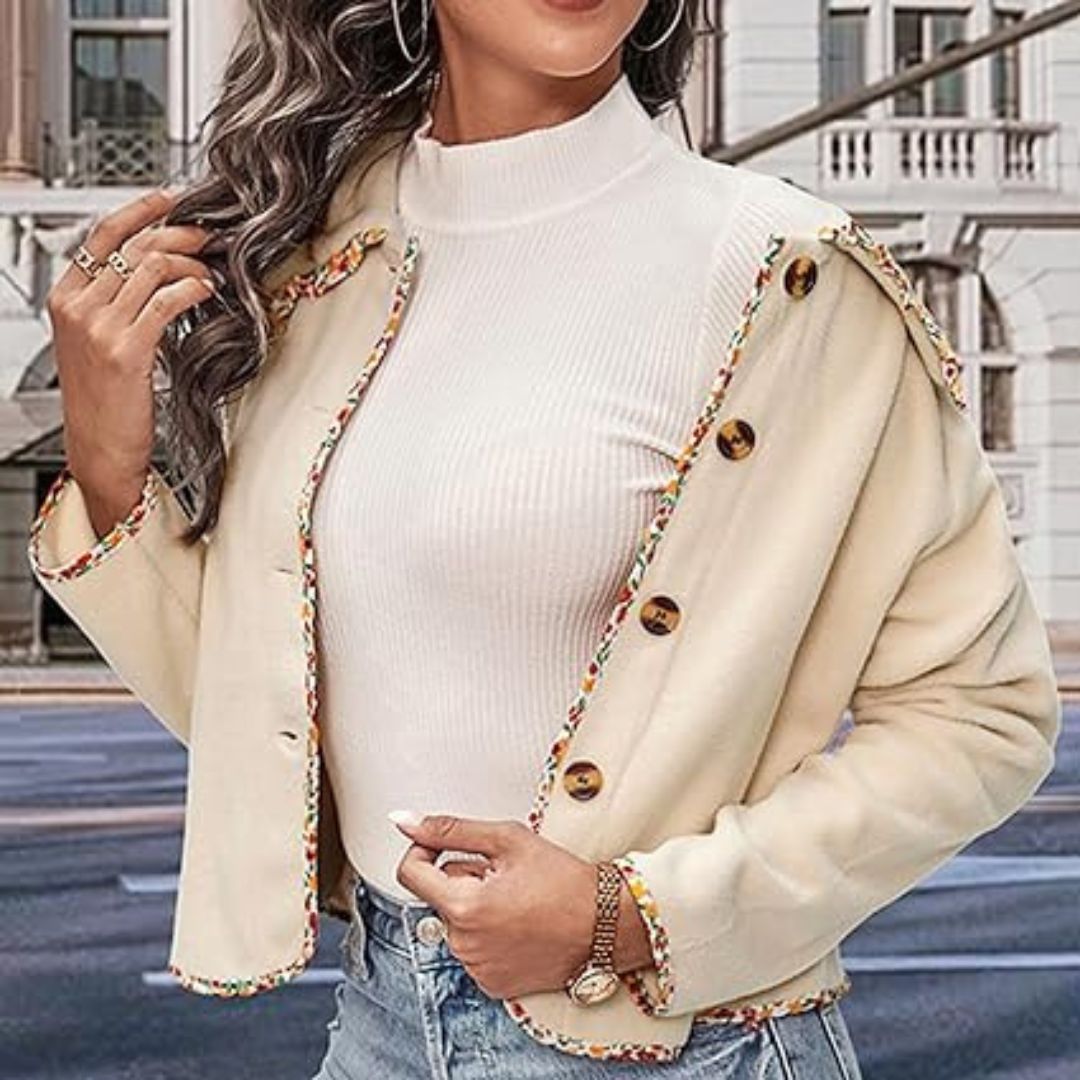 Liora | Leinen-Kurzjacke mit Knopfleiste & Farbakzenten