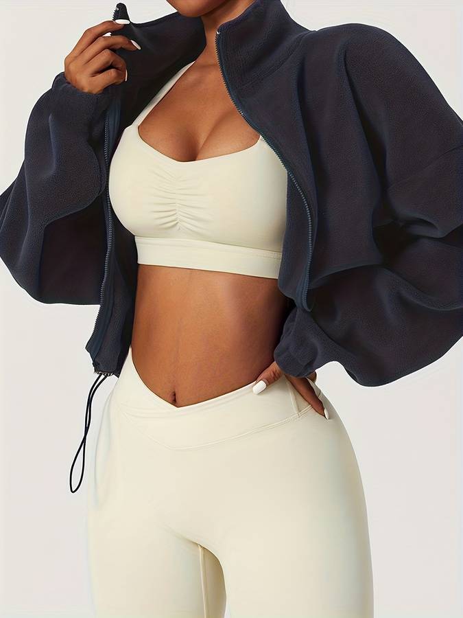 Cozythic | Bequeme Damen Fleecejacke mit Stehkragen, Reißverschluss und praktischen Kordelzug