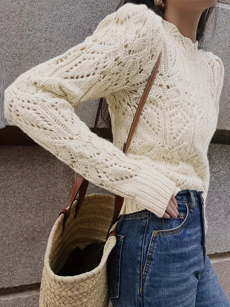 PolarBlend| Luxuriöser Strickpullover mit Spitzendetail, kuschelige Eleganz mit langen Ärmeln