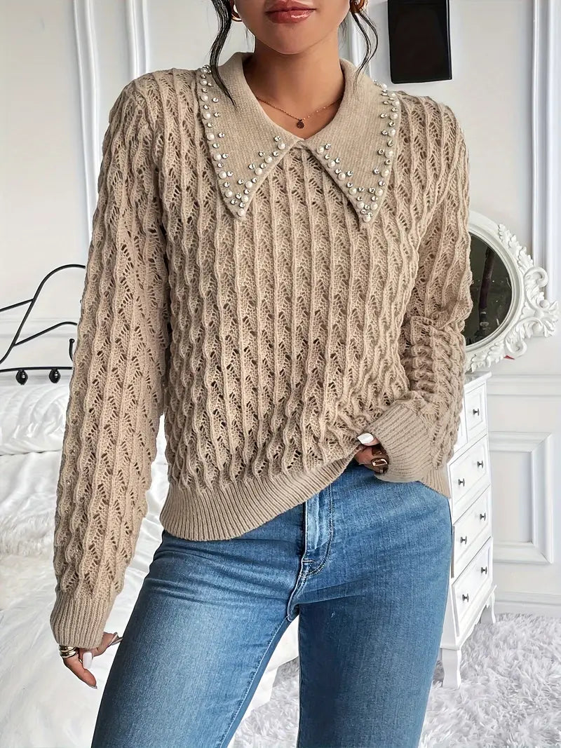 LuxeLayer | Stylischer schlichter Pullover mit Perlenverzierungen