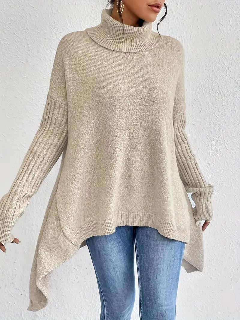 Bliss | Stylischer Rollkragenpullover mit nach unten abfallendem Saum