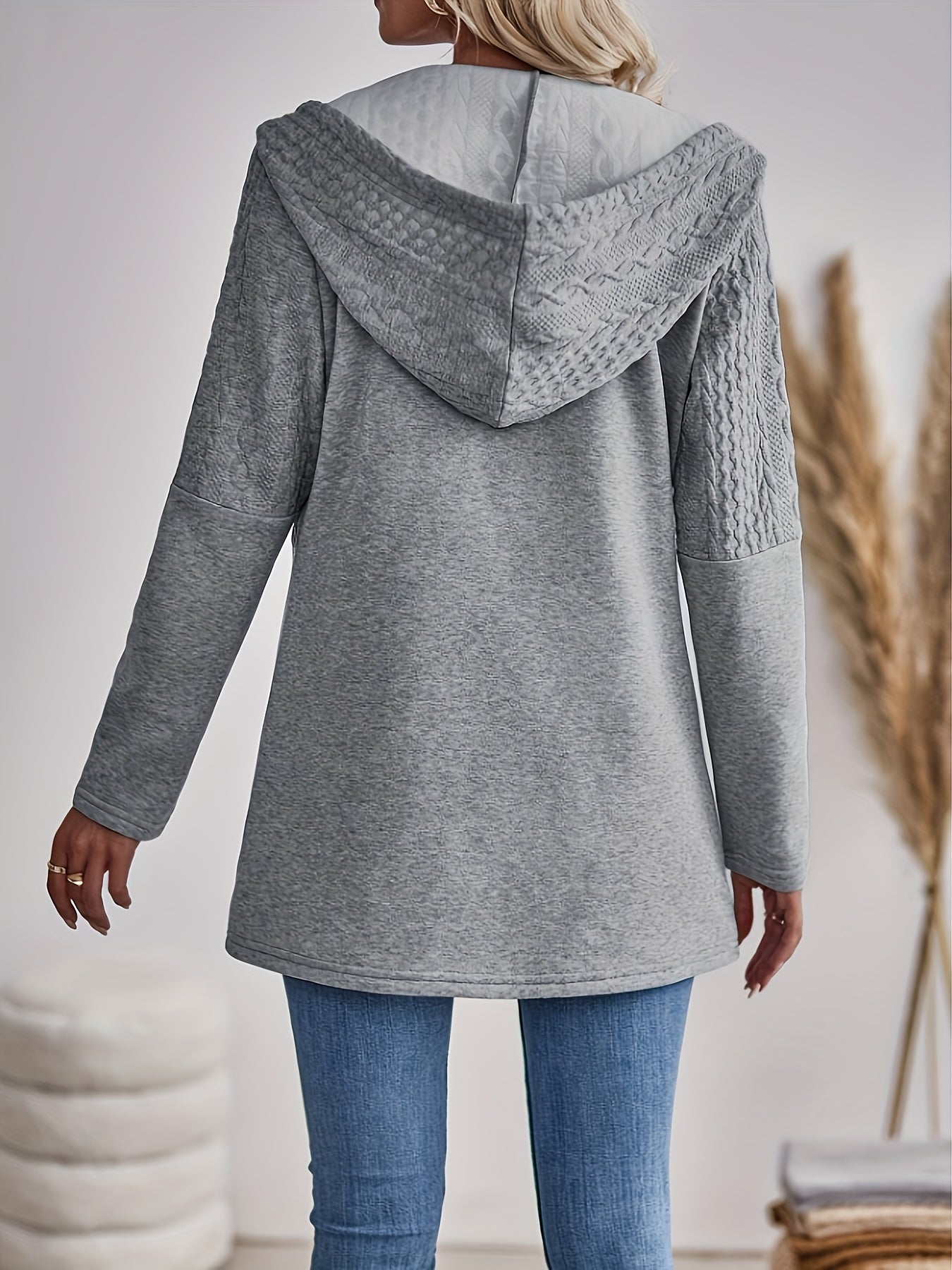 GreyGlam | Damen Kapuzenjacke mit Reißverschluss in Hellgrau – Leicht & Bequem