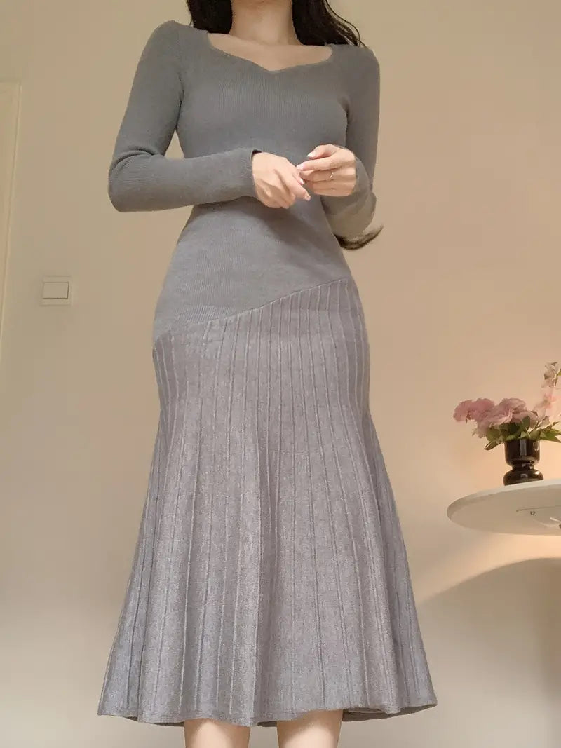 Dazzluxe | Elegantes V-Ausschnitt Strickkleid im Mittelöstlichen Stil
