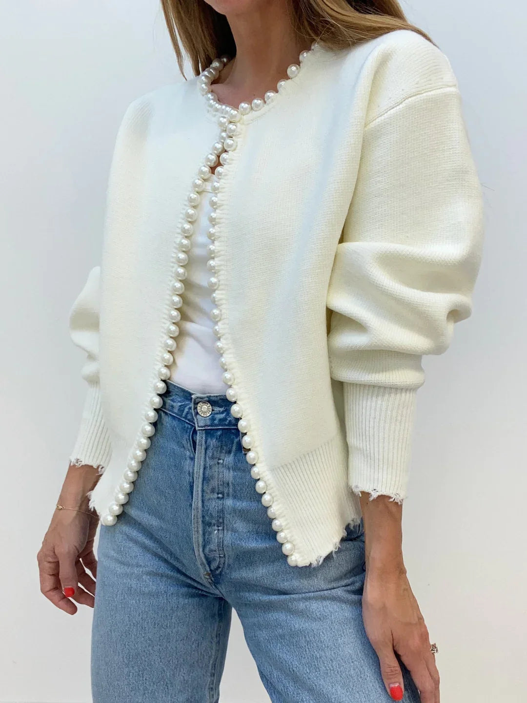Polarise | Eleganter Damen Strick-Cardigan mit Perlenakzenten