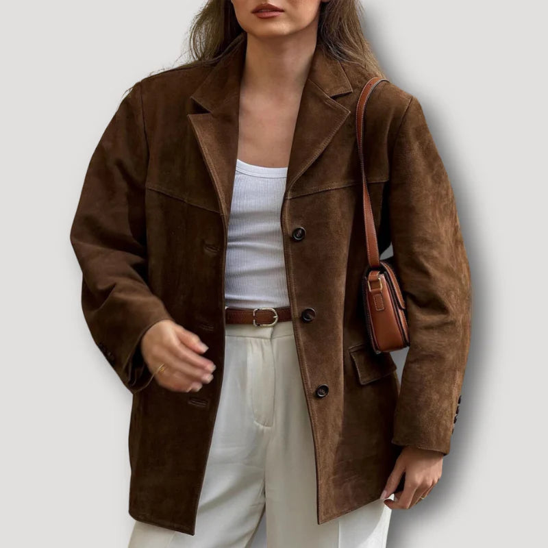 Fiene | Oversize Wildleder-Langjacke mit Kragen
