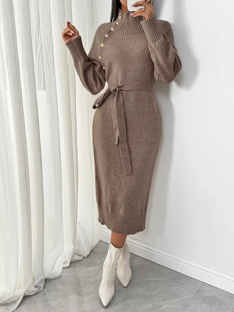 Zylisse | Elegantes Pulloverkleid mit Knopfleiste und Gürtel