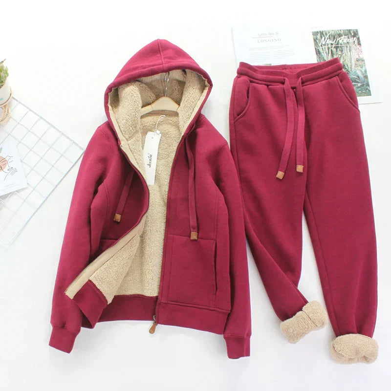 Hoodify | Damen Set aus Fleecegefütterter Hoodie Jacke und Jogginghose mit Kordelzug