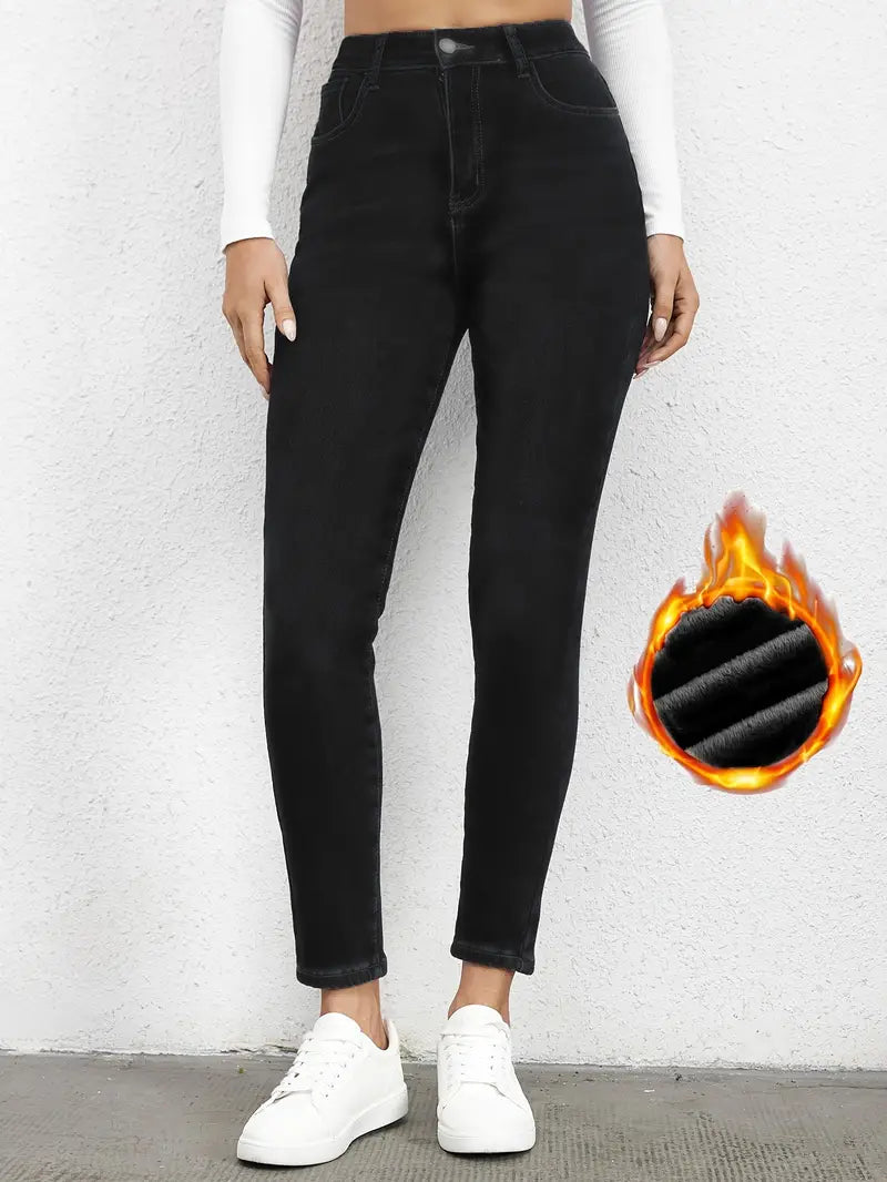 FrostTone Gear | Plain Fleece Liner Skinny Jeans, Slim Fit Mid-Stretch Warm halten Casual