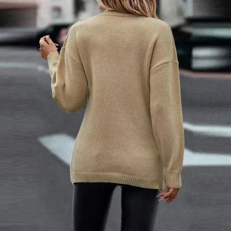 Elara | Damen Asymmetrischer V-Ausschnitt Wickelstrickpullover – Perfekt für Gemütliche Wintertage