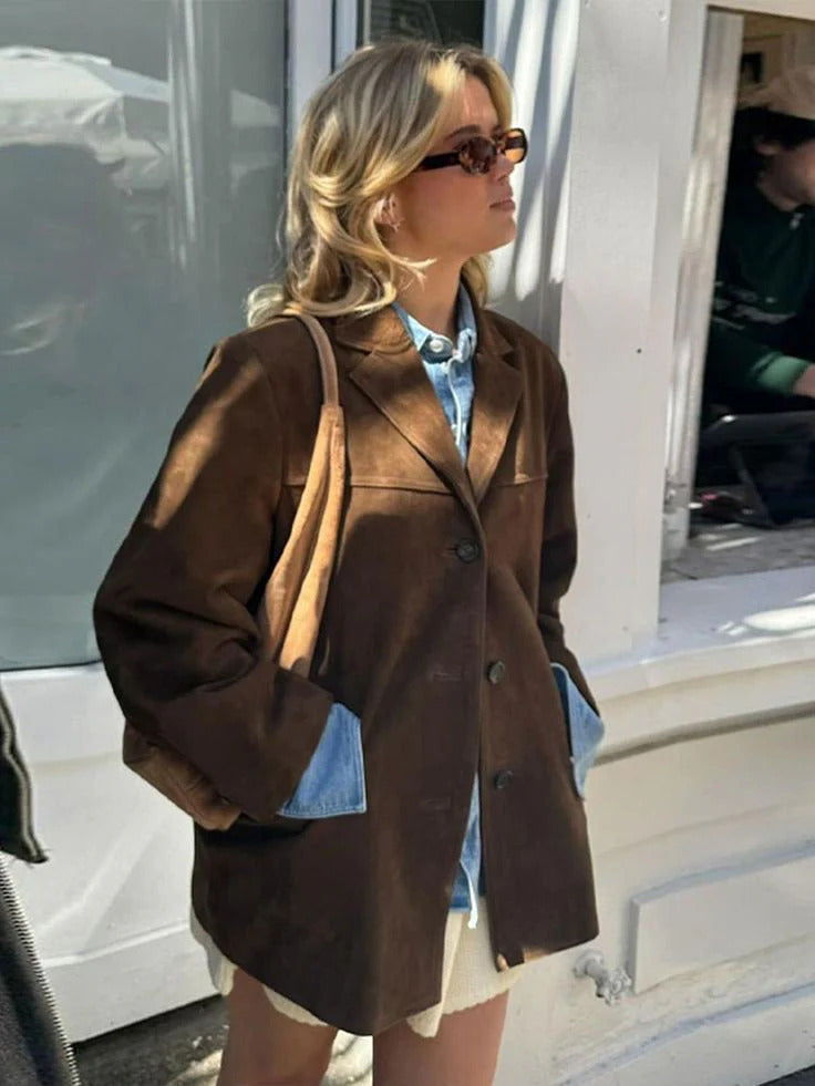 Fiene | Oversize Wildleder-Langjacke mit Kragen