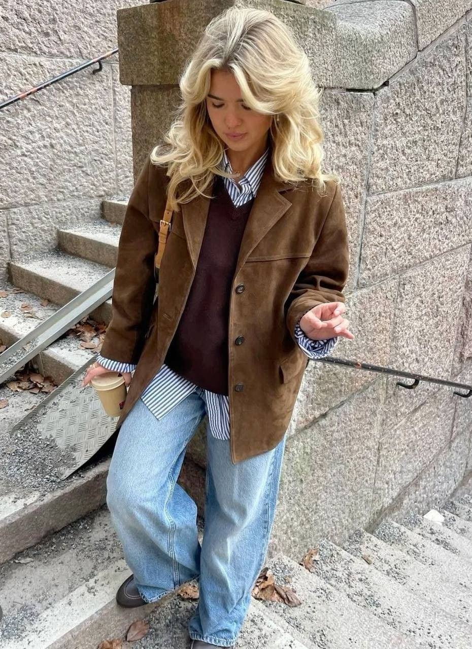 Fiene | Oversize Wildleder-Langjacke mit Kragen