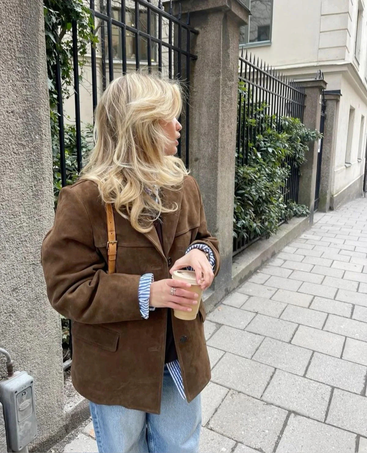 Fiene | Oversize Wildleder-Langjacke mit Kragen