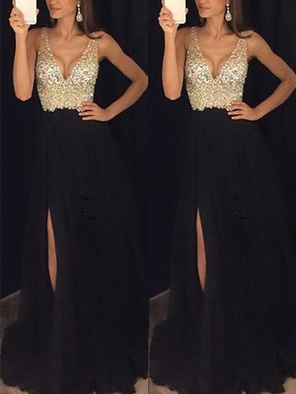 Renelle | Elegantes Paillettenkleid mit V-Ausschnitt und Schlitz