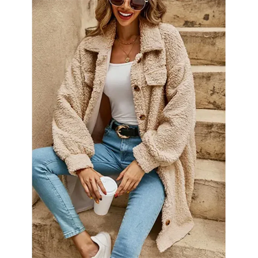 Serene | Elegante Lange Button - Down Jacke für Frauen