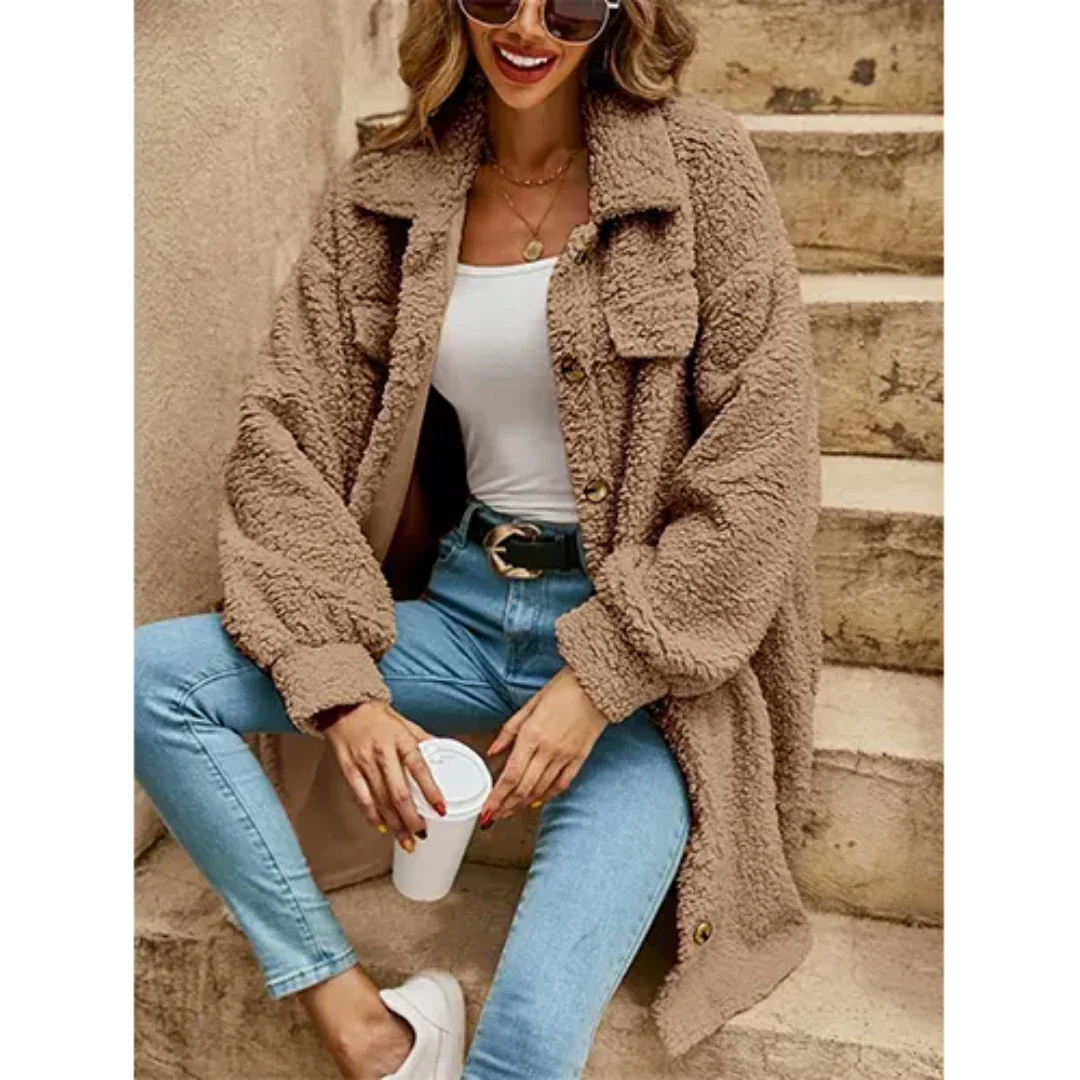 Serene | Elegante Lange Button - Down Jacke für Frauen