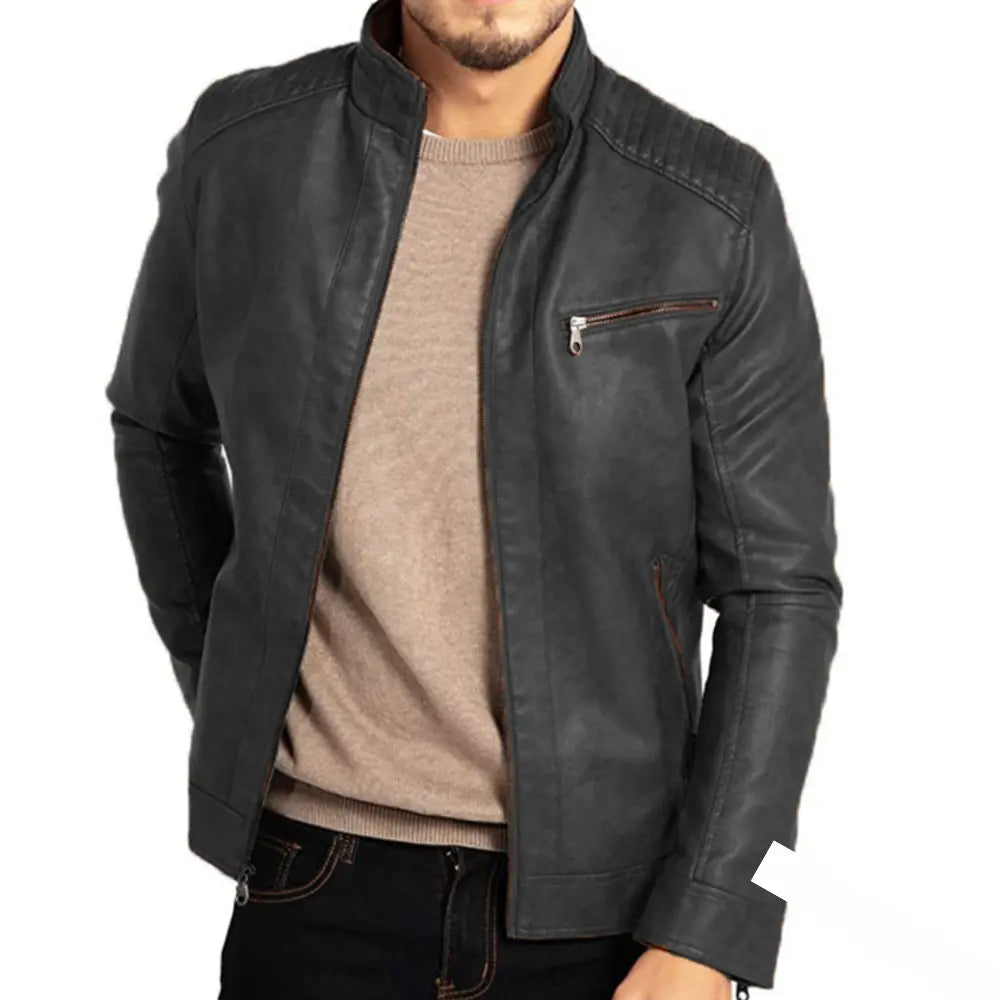 Veyona | Elegante Herren Lederjacke mit Windschutz