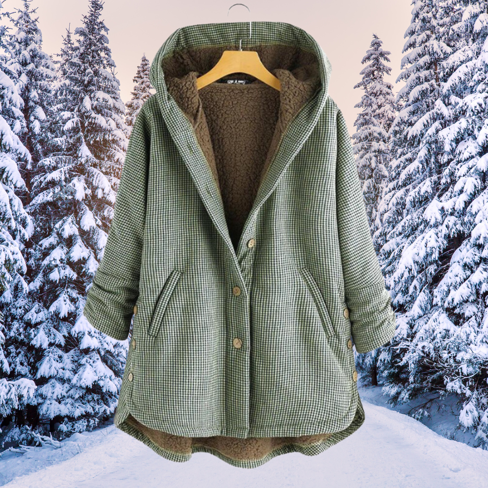 Arcticora | Damen Jacke im Plaid-Design mit Fleece-Innenfutter, Kapuze und Knopfverschluss