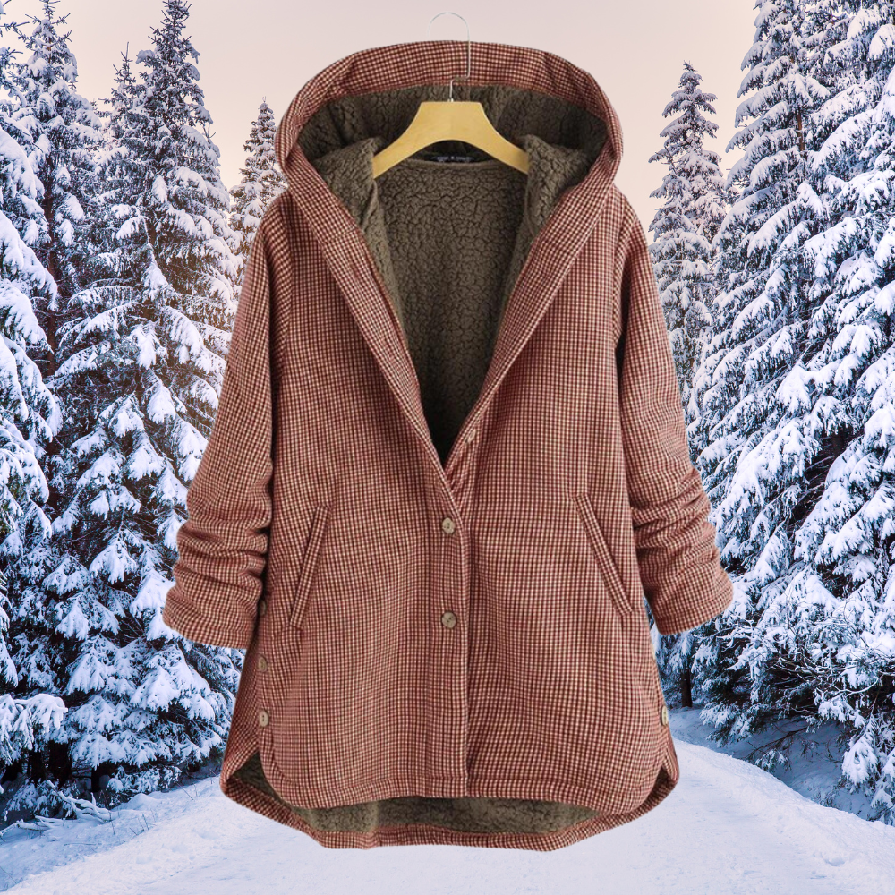 Arcticora | Damen Jacke im Plaid-Design mit Fleece-Innenfutter, Kapuze und Knopfverschluss