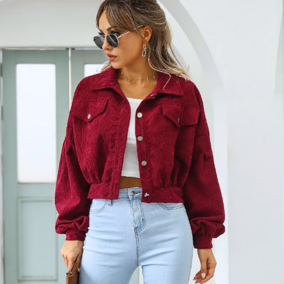 Knitara | Puffärmelige Cordjacke mit Knöpfen für Damen