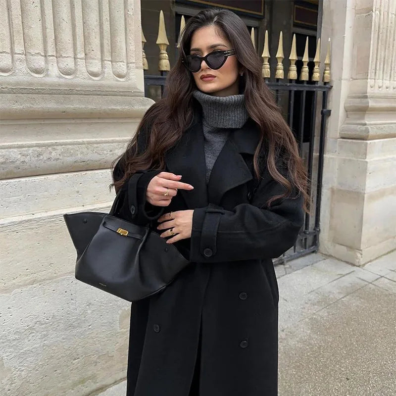 Coatify | Damen-Maximantel mit Doppelreihe und Taillengürtel für Herbst und Winter