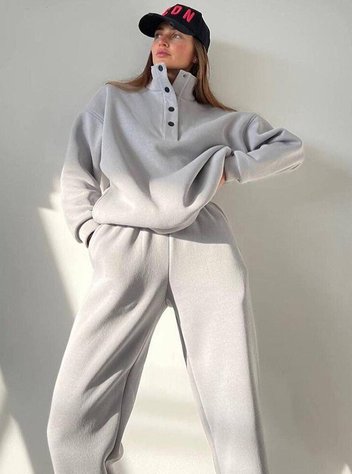 Cozyelle | Damen Oversized Fleece-Sweatshirt & Sweatpants Set