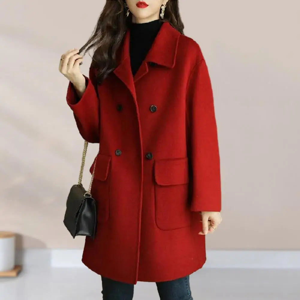Clarisse | Zweireihiger Mantel mit Taschen in Uni-Farbe