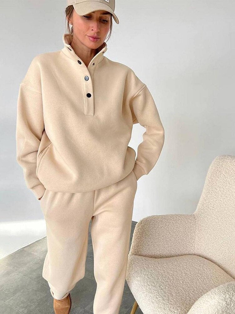 Cozyelle | Damen Oversized Fleece-Sweatshirt & Sweatpants Set