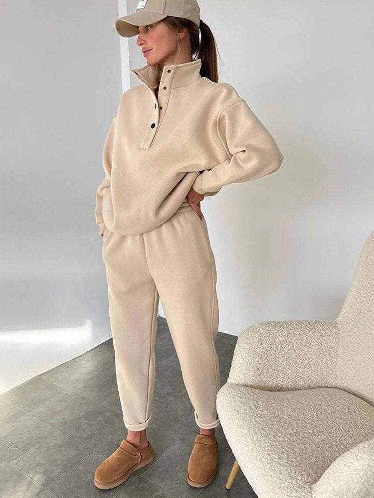 Cozyelle | Damen Oversized Fleece-Sweatshirt & Sweatpants Set