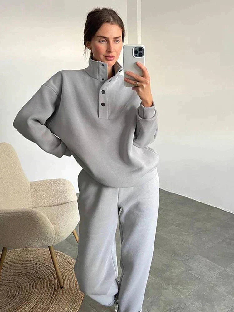Cozyelle | Damen Oversized Fleece-Sweatshirt & Sweatpants Set