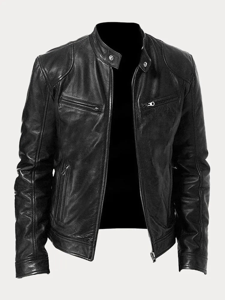 Coldura | Herren Zip-Up Leder-Motorradjacke mit praktischen Reißverschlusstaschen – Robustes Design für Stil und Funktion