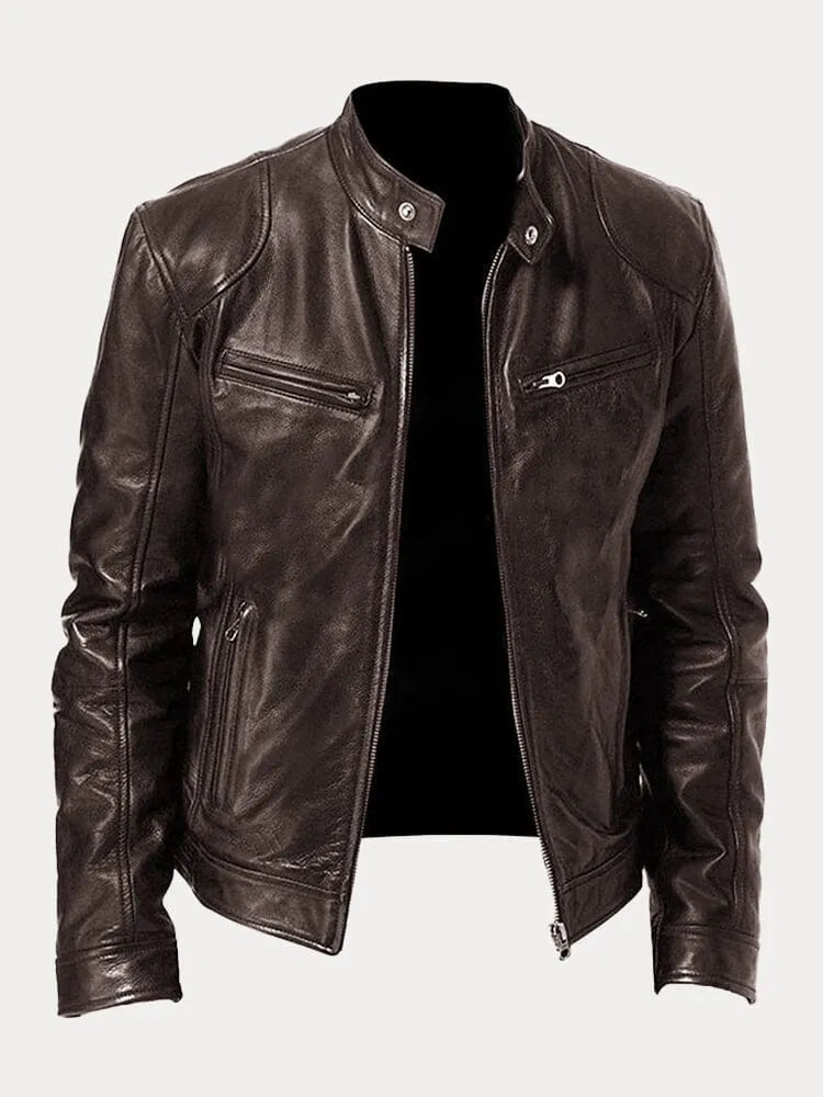 Coldura | Herren Zip-Up Leder-Motorradjacke mit praktischen Reißverschlusstaschen – Robustes Design für Stil und Funktion