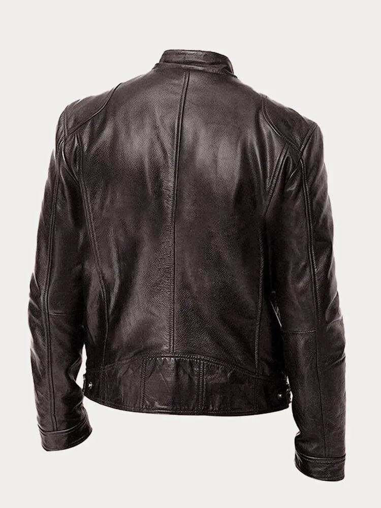 Coldura | Herren Zip-Up Leder-Motorradjacke mit praktischen Reißverschlusstaschen – Robustes Design für Stil und Funktion