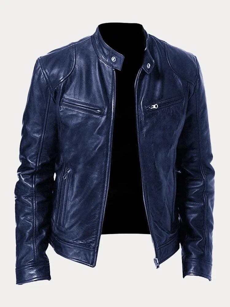 Coldura | Herren Zip-Up Leder-Motorradjacke mit praktischen Reißverschlusstaschen – Robustes Design für Stil und Funktion