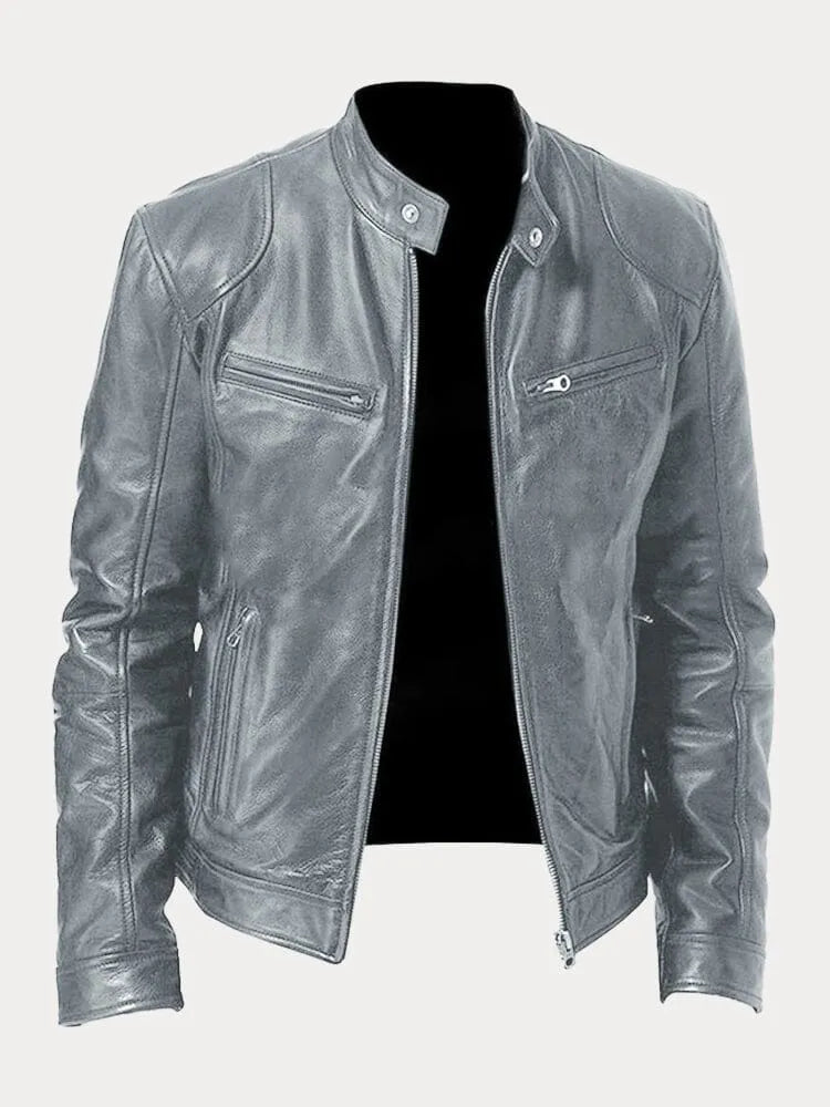 Coldura | Herren Zip-Up Leder-Motorradjacke mit praktischen Reißverschlusstaschen – Robustes Design für Stil und Funktion