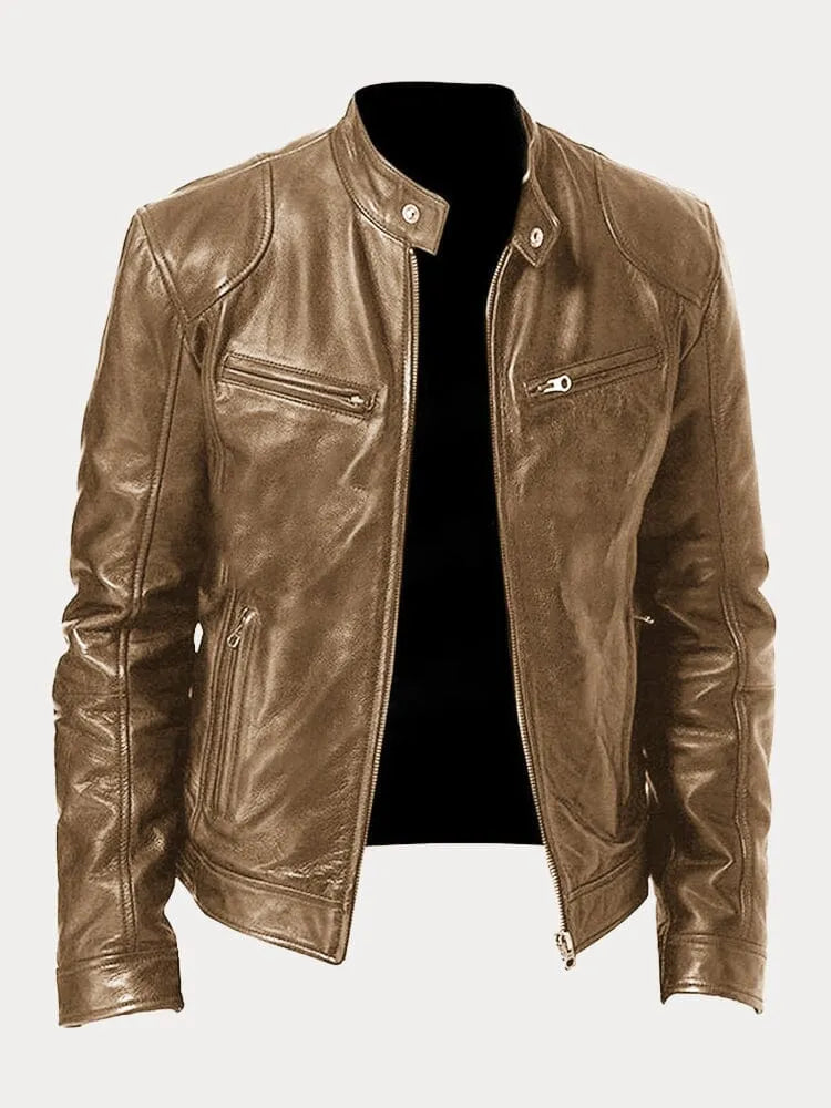 Coldura | Herren Zip-Up Leder-Motorradjacke mit praktischen Reißverschlusstaschen – Robustes Design für Stil und Funktion