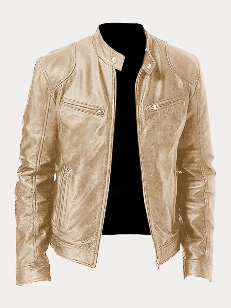 Coldura | Herren Zip-Up Leder-Motorradjacke mit praktischen Reißverschlusstaschen – Robustes Design für Stil und Funktion