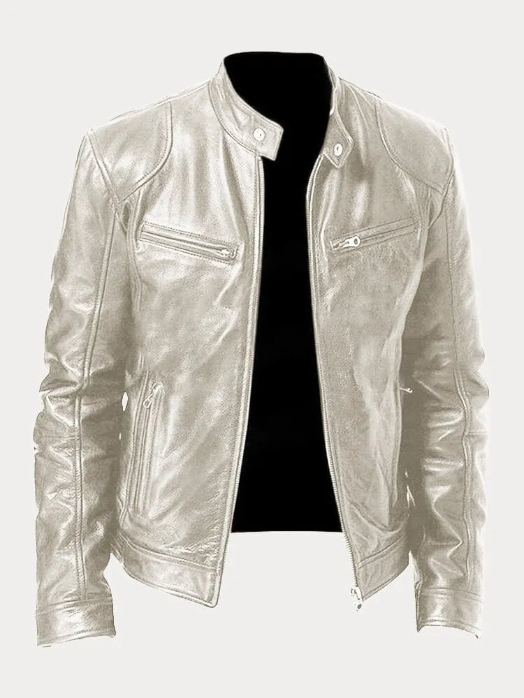 Coldura | Herren Zip-Up Leder-Motorradjacke mit praktischen Reißverschlusstaschen – Robustes Design für Stil und Funktion