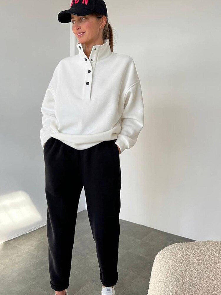Cozyelle | Damen Oversized Fleece-Sweatshirt & Sweatpants Set