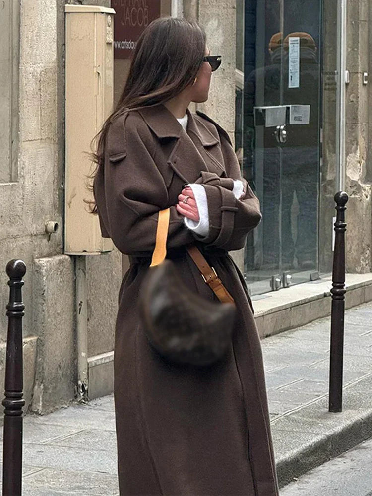 Coatify | Damen-Maximantel mit Doppelreihe und Taillengürtel für Herbst und Winter