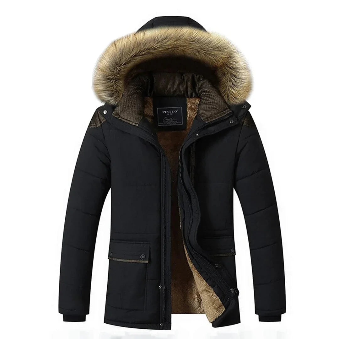 Mist- Herren wasserdichter Winterparka mit Fellkapuze – isoliert.