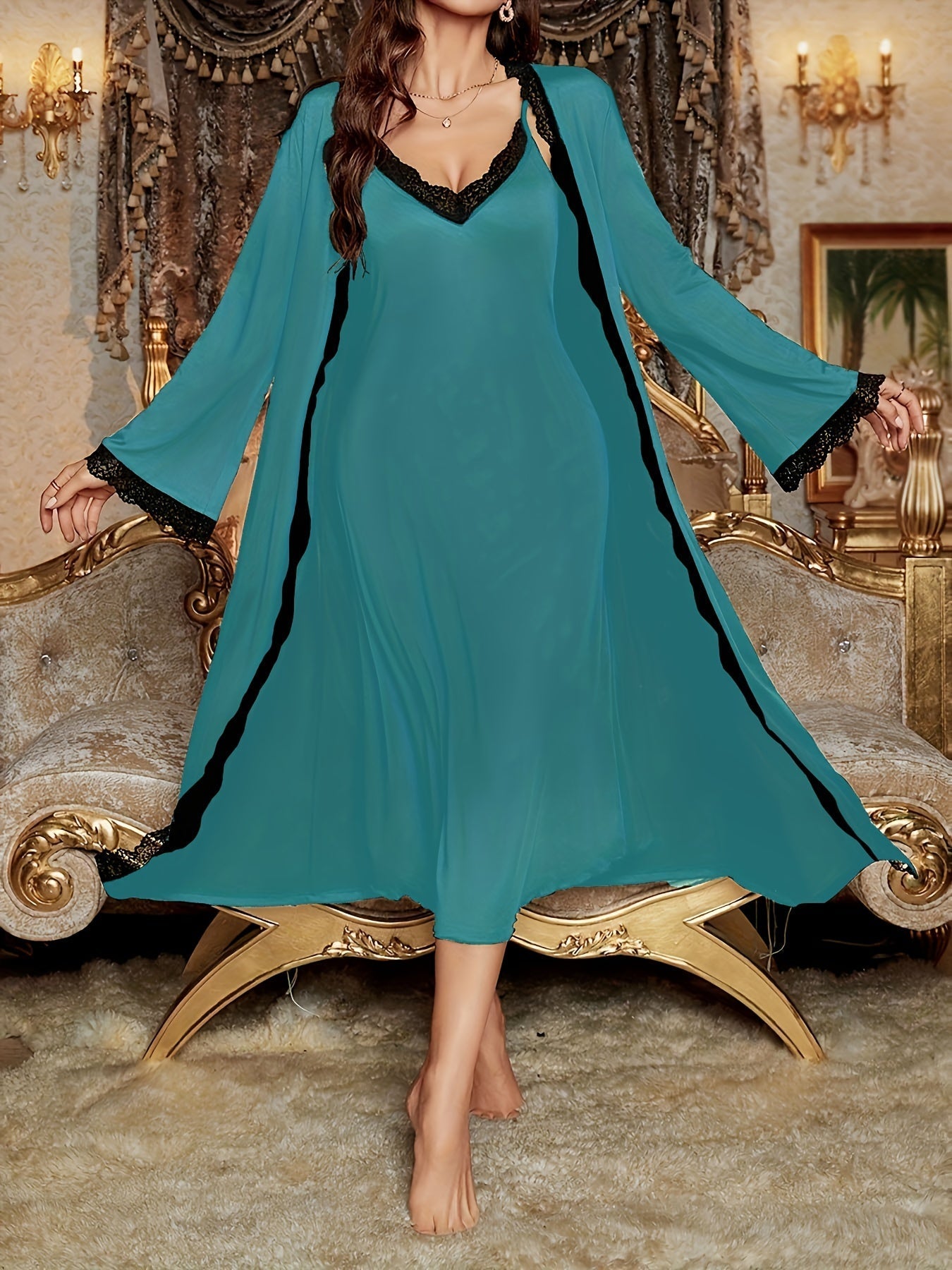 Luminis | Elegantes Damen-Pyjama-Set mit feinem Spitzenbesatz